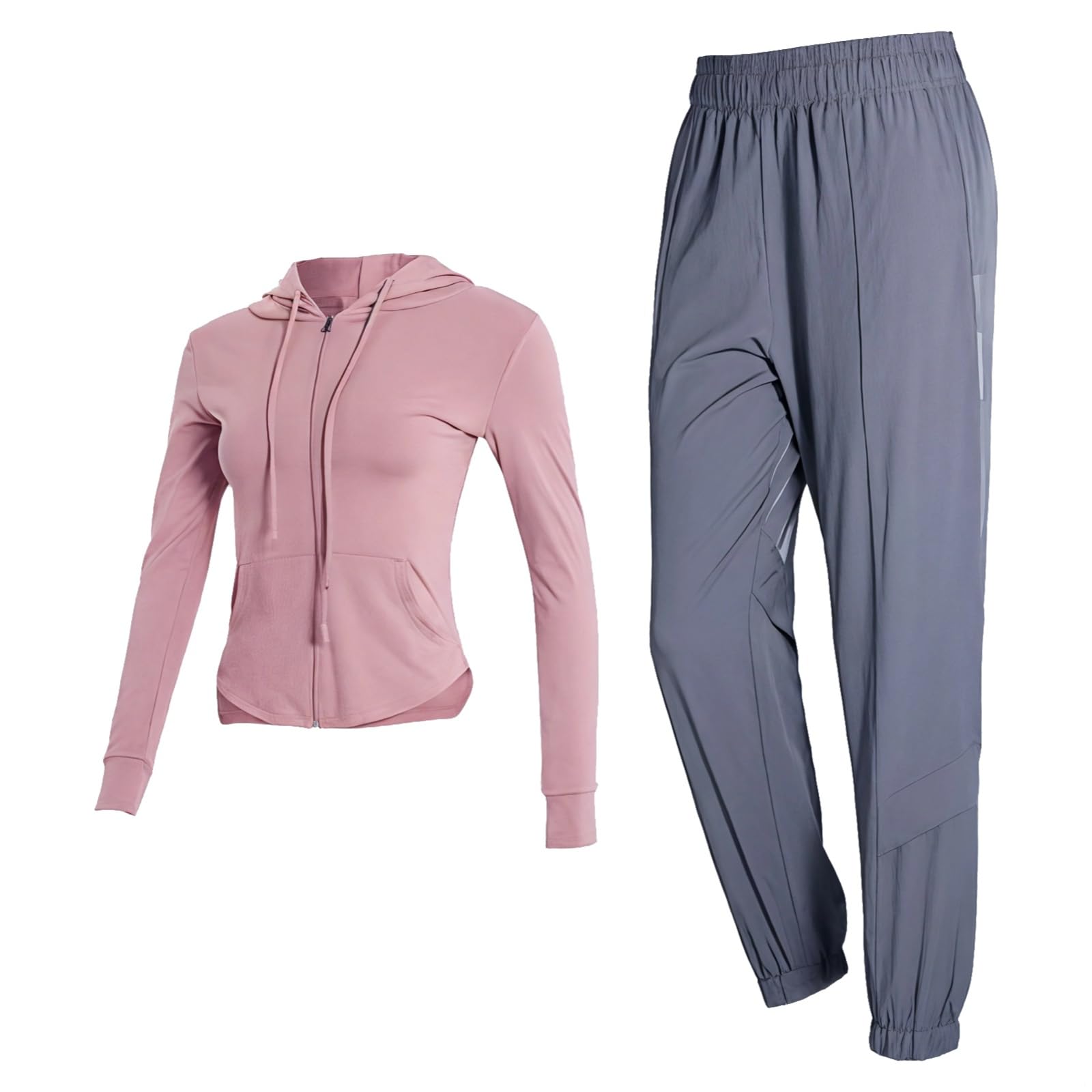 Pilates e Yoga Set per le donne, felpa con cappuccio e pantaloni combinati, tessuto elastico in nylon-spandex per abbigliamento sportivo