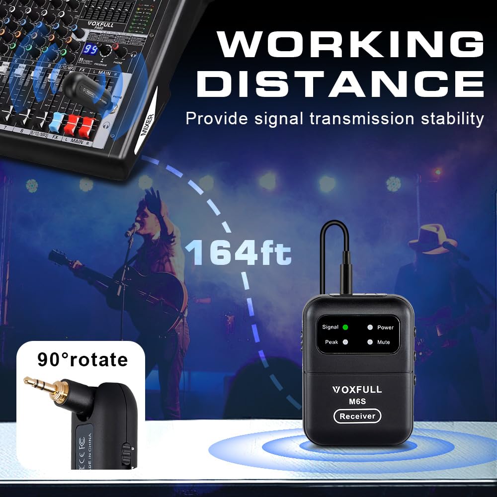 Kabelloses Stereo-In-Ear-Monitorsystem, 2,4 G, kabelloses IEM-System mit Sender, Clip-on-Empfänger, automatische Kopplung, In-Ear-Überwachung für Kirche, Bühne, Live-Performance (M6S)