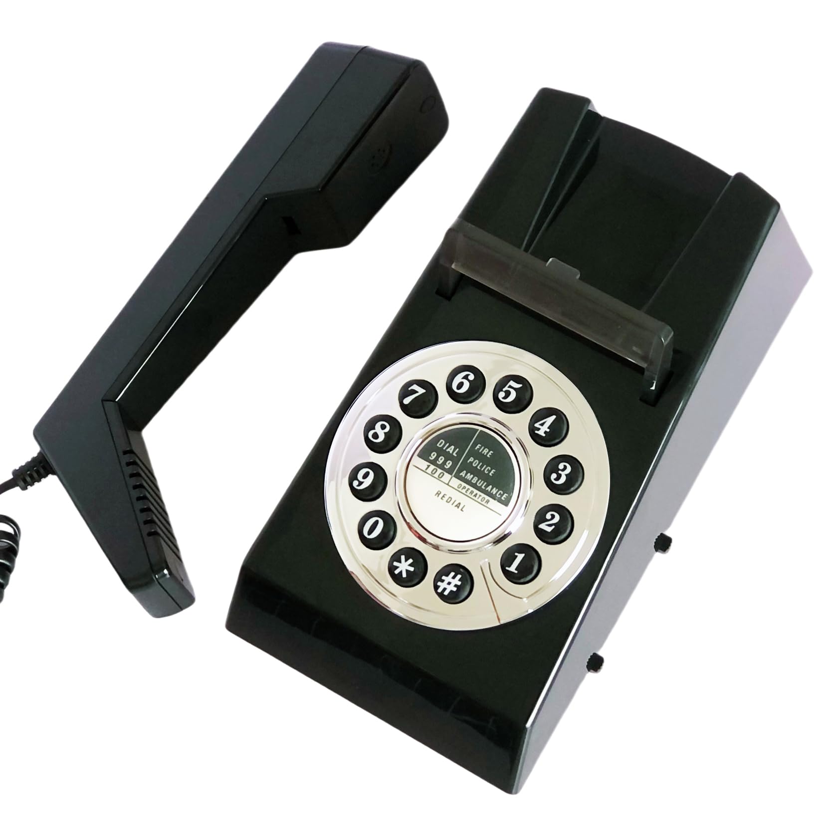 Téléphone fixe pour la maison, téléphone mural filaire rétro pour personnes âgées, téléphone filaire basique Trimline, pas d'alimentation CA nécessaire, téléphone mural (noir)