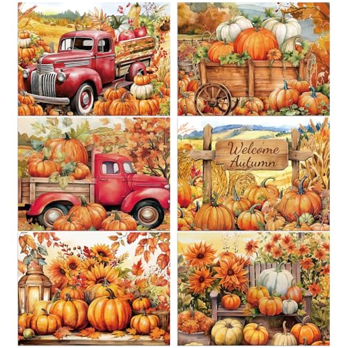 Fall Placemats Set of 6 Thanksgiving Pumpkin Plastic Table Mats Farmhouse Rustic Place Mats Sunflower Dinner Mat Autumn Seasonal Holiday Party Decoration for Indoor Outdoor Party Kitchen Dining
