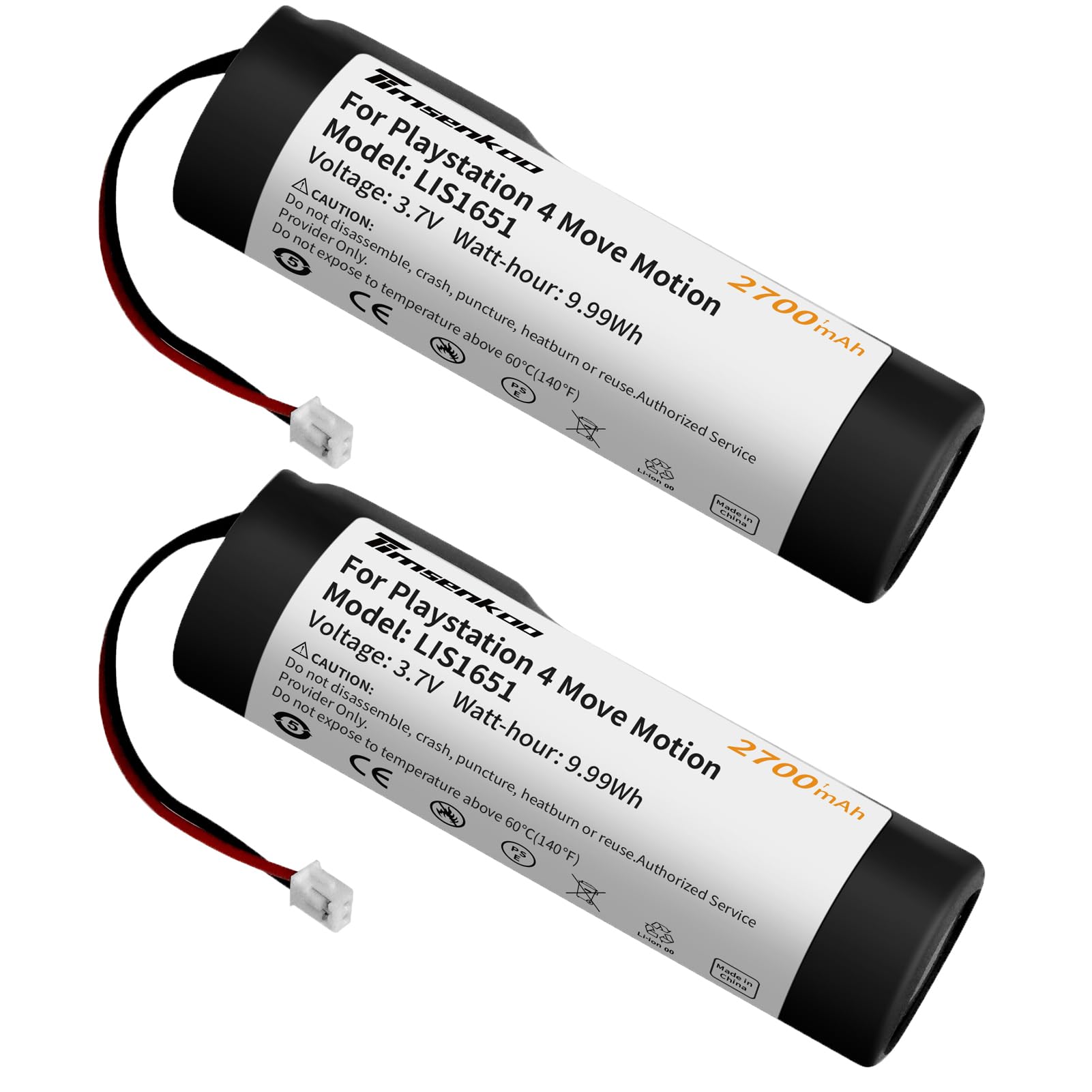 2 Pack Upgraded 2700mAh LIS1651 LIS1654 Battery Replacement for Sony PlayStation 4 PS4 Move Motion Controller Battery