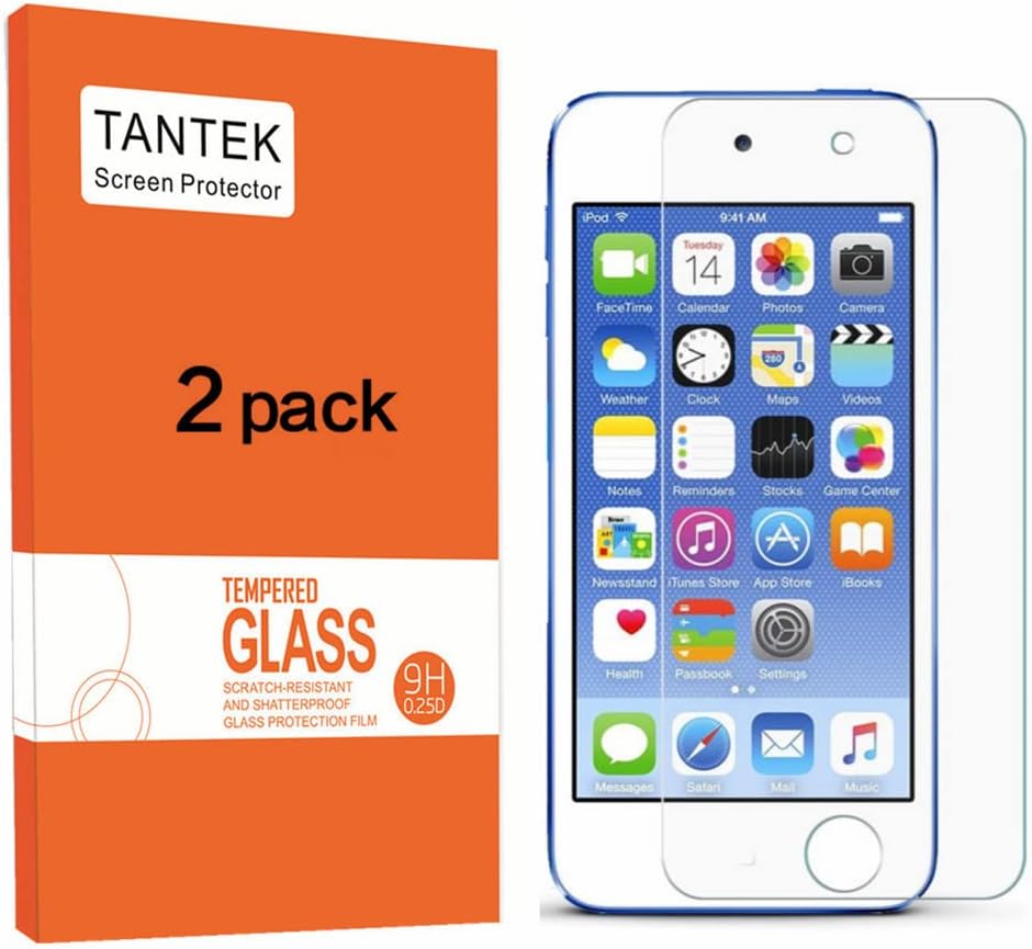 TANTEK bb-093-protector Bubble Free, Hd Clear, Anti Scratch/Glare/Fingerprint Tempered Glass Screen Protector for iPod Touch 6G and 5G, 2 Piece