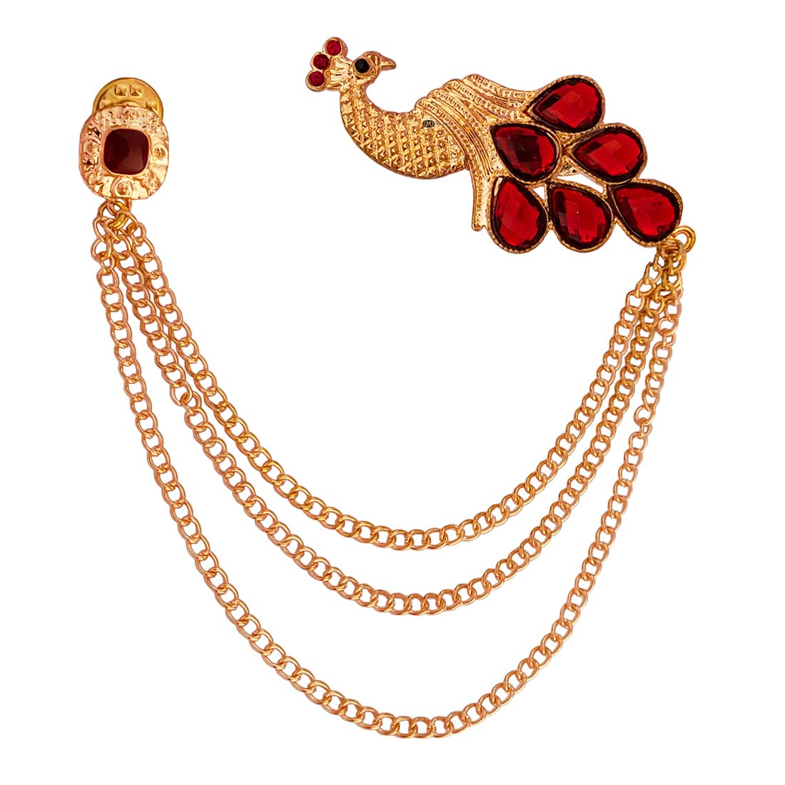 Retro Suit Luxury Sweater Vintage Bird Peacock Tassel Lapel Pin Gold Red Layer Chain Brooch For Men And Boy-image-33