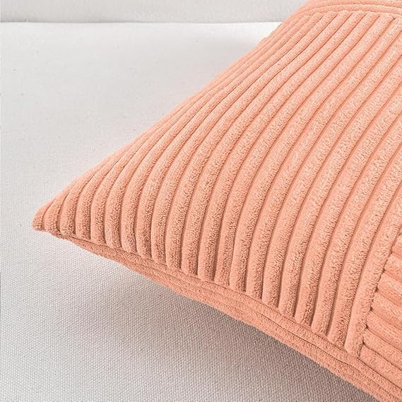 Image of Guffaw Corduroy Pillow Covers Boho Decorative Spliced Throw Pillow Covers Soft Solid Couch Pillowcases Cross Patchwork Cushion Covers for Living Room Bed Sofa 16x16 inch (2, Peach(Pink))