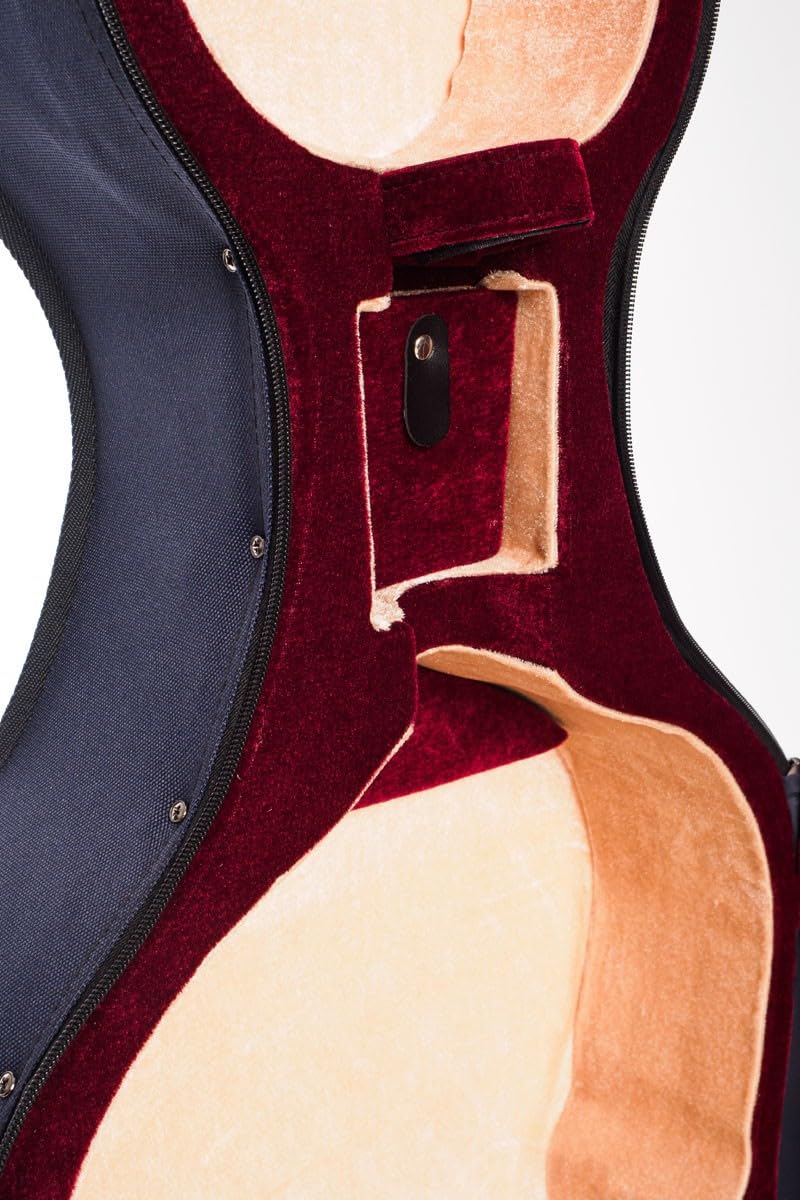 M-Case Mousse Étui pour Violoncelle 4/4 Classic Bleu Marine, Bordeaux - Beige