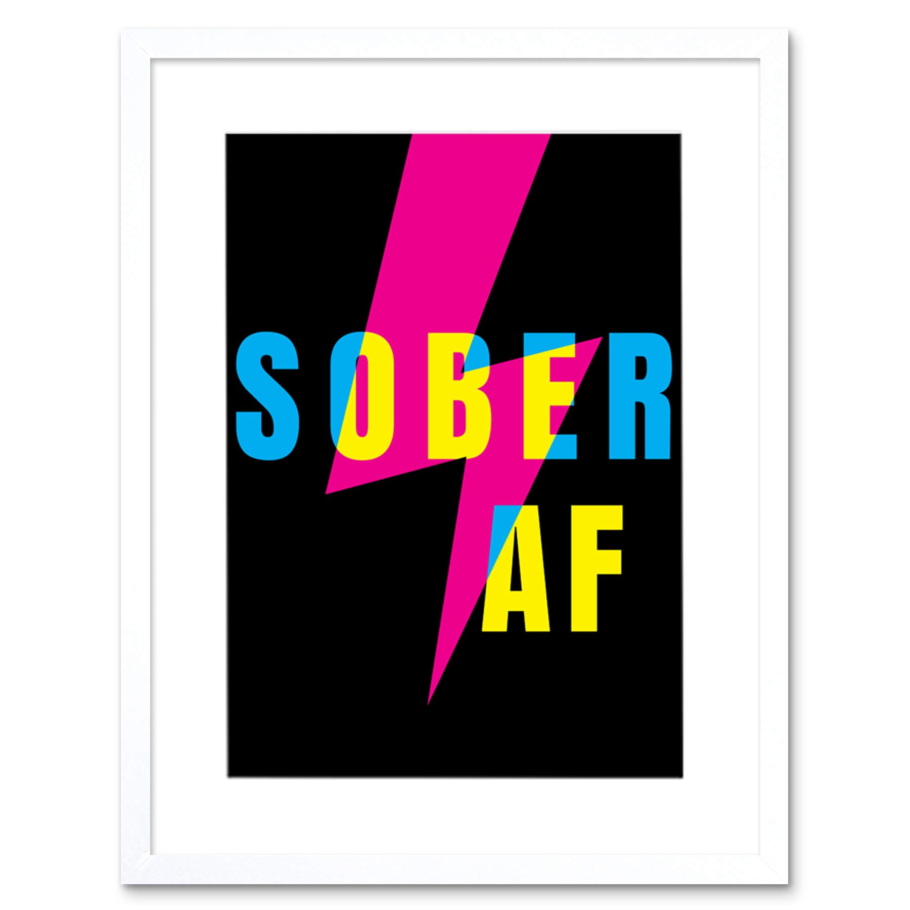 Wee Blue Coo Sober Af Lightning Bolt Typography Artwork Framed Wall Art Print 12X16 Inch