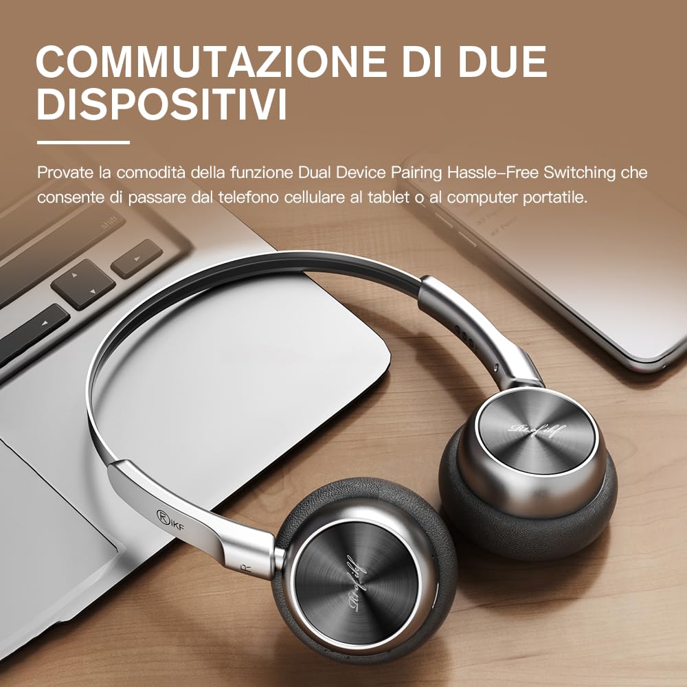 Cuffie wireless retro iKF R1,design vintage sovraurale,60 ore di riproduzione,microfono integrato,driver dinamico da 30 mm,leggero,connessione doppia per dispositivi iOS/Android(Nero)