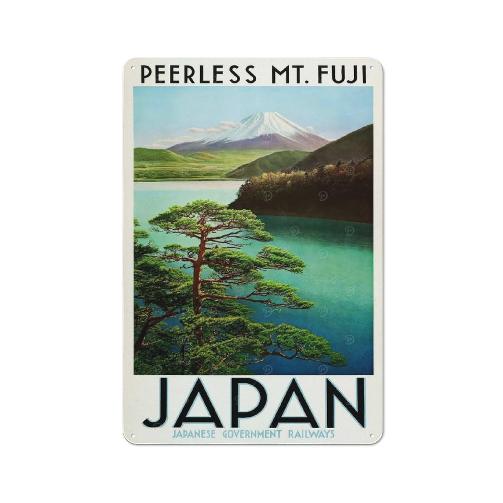 Junmoney Style-13 Mt. Fuji Japan Travel Printed Metal Sign 30X20cm For Café Or Restaurant, For Restaurant Decor Fans, For Retro Home Interiors