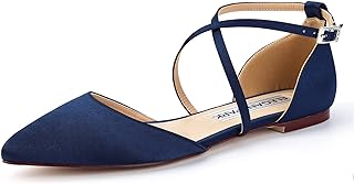 FC2322 Comfortable Satin Pointed Toe Flats for Women Ankle Straps Wedding Flats for Bride Shoes Evening Party Guest Shoes for Women Dressy Low Heel
