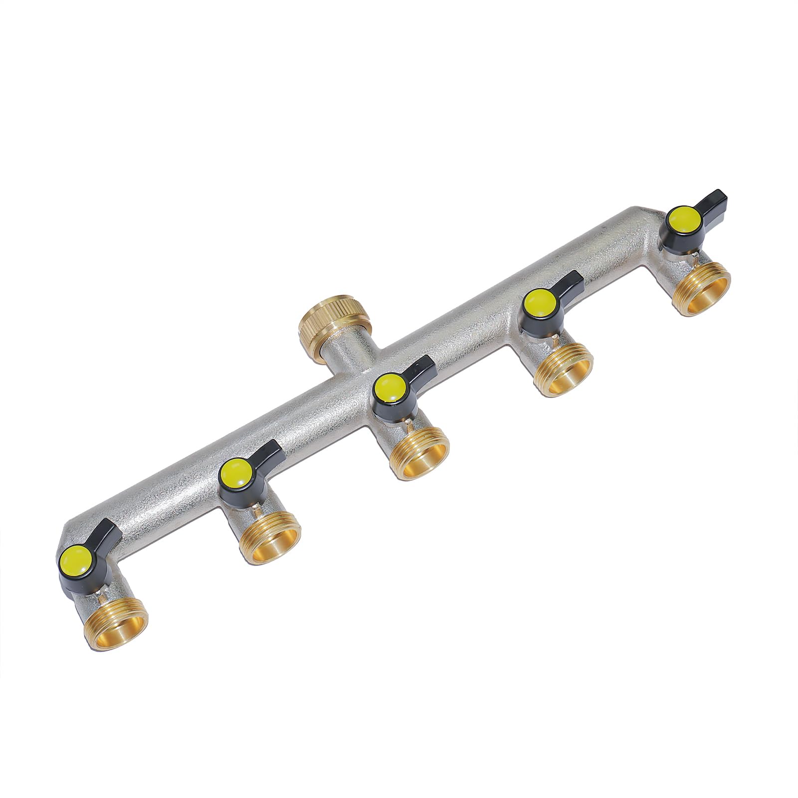 RoseFlower Divisor de Manguera de 5 Vías de Latón con Válvula Independientes, 3/4" Divisor de Manguera de Jardín - Bifurcador Grifo Jardin Distribuidor y Adaptador para jardinería, Riego doméstico