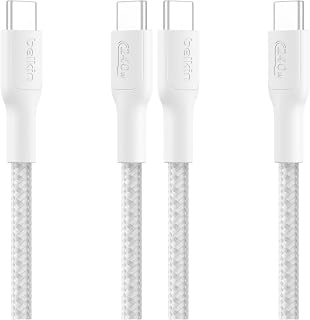 Belkin Eco Braided USB-C to USB-C Cable (1M, 240W) - Soft, Flexible Fast-Charging Cable, Type C Charger Cord for iPhone 16, Galaxy S25, Pixel 9, MacBook, iPad Pro, & More - White (USB 2.0) (Pack of 2)