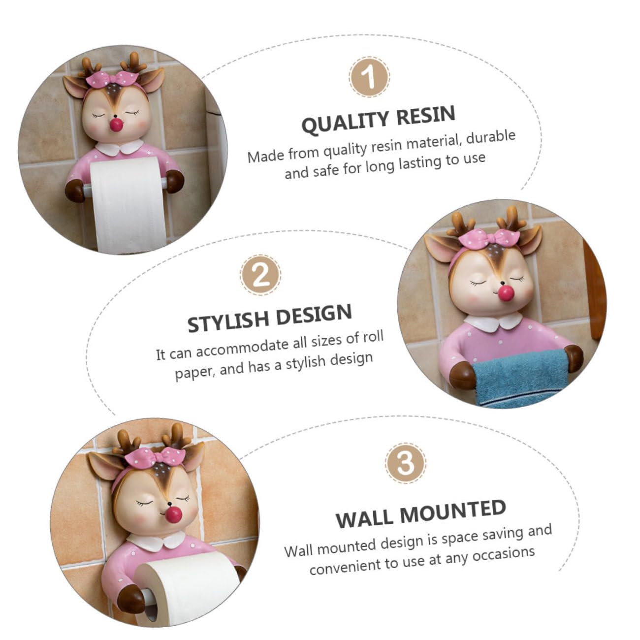 Portarrollos de Papel Higiénico Decorativo Rosa de Resina, 1 Pieza | Diseño Mural, Admite Rollos Tamaños, Solución Ahorra Espacio para Baño