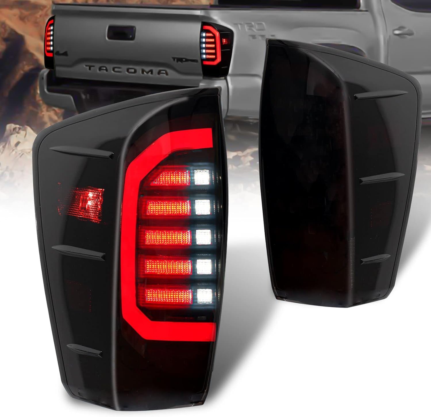 LED Tail Lights Assembly for 2016-2021 Toyota Tacoma,Full LED Taillights Smoked Rear Lights with Turn Signal Brake Reverse Light,Passenger & Driver Side