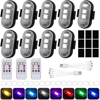 Wireless LED Lights WDKXCN 9 Pieces Remote Control Flash Light 8 Colours Strobe Drone Light LED Flash Light with 3 Remote Control LED Lights Wireless for Underbody Lighting Scooter Drone Motorcycle [Energy Class A+++]