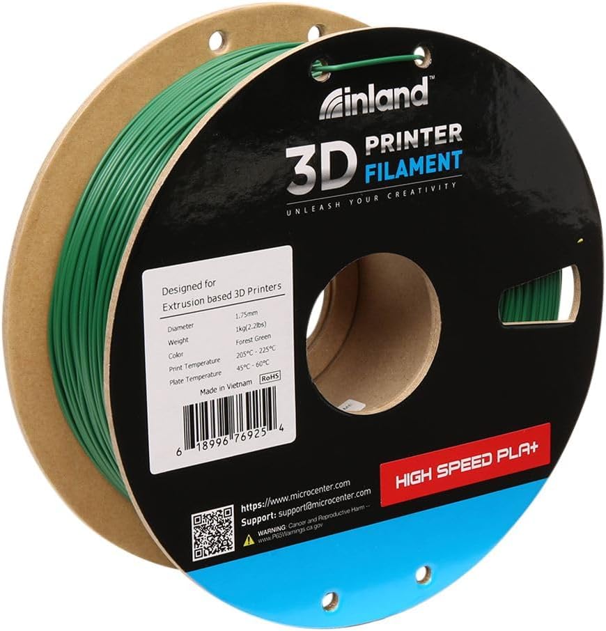 INLAND High Speed PLA+ 3D Printing Filament 1.75mm - Fast Printing PLA Pro Dimensional Accuracy +/- 0.03 mm - 1kg Cardboard Spool (2.2 lbs) (1 Pack Forest Green)