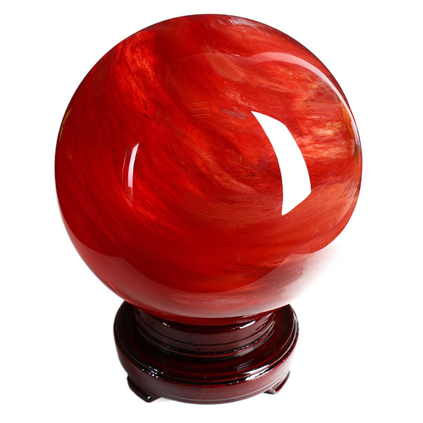 CYVXCPPGI Polished Red Crystal Ball Sphere, Melting Quartz Crystal Gemstone Ball with Stand, Stone Sphere for Home Office Dining Table,18cm/7.1in