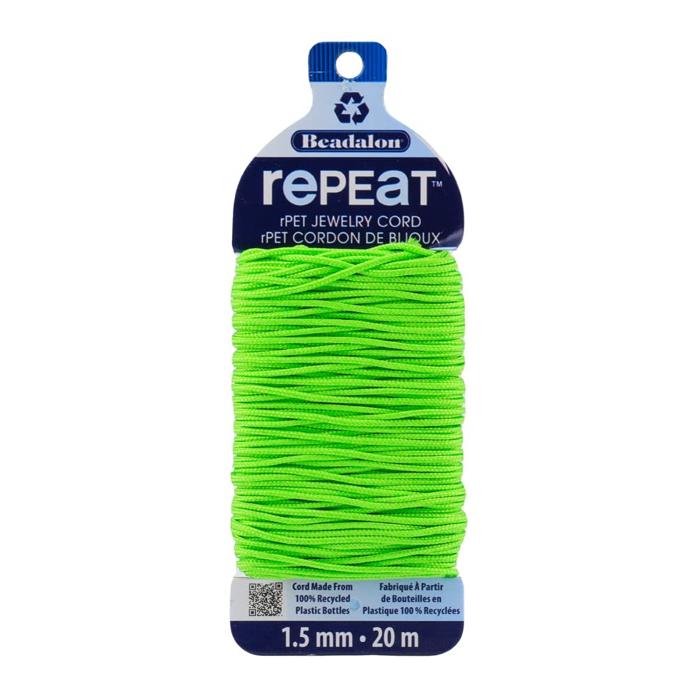 Beadalon Répeat, Cordon pour Bracelet Bijoux 100% Recyclé Plastique 1,5 mm Vert Anis 20 m