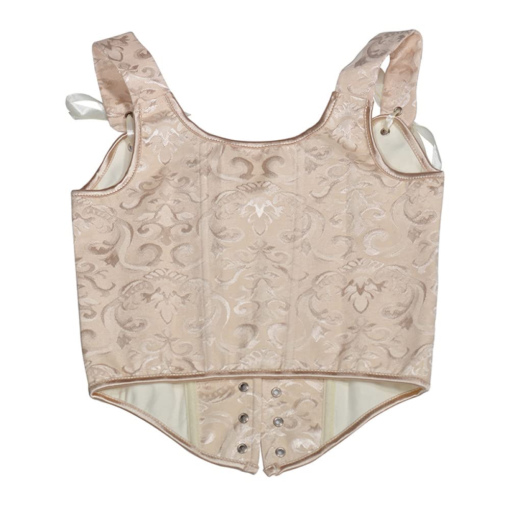 Korsagen Für Damen,Korsetts Für Frauen Sexy Schlank Einfarbig Beige Jacquard Bustier Korsett Tops Satin Lace Up Ohne Knochen Vollbrust Push Up Korsett Shapewear Elegantes Leibchen Party Clubwear M