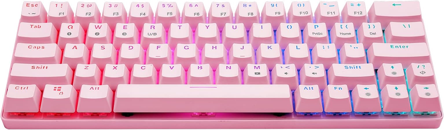 60% Mechanical Keyboard,Bluetooth Wired Dual Mode 63 Keys TKL Compact Design RGB Led Backlight,Clicky Blue Switch,Pink (US-Layout)