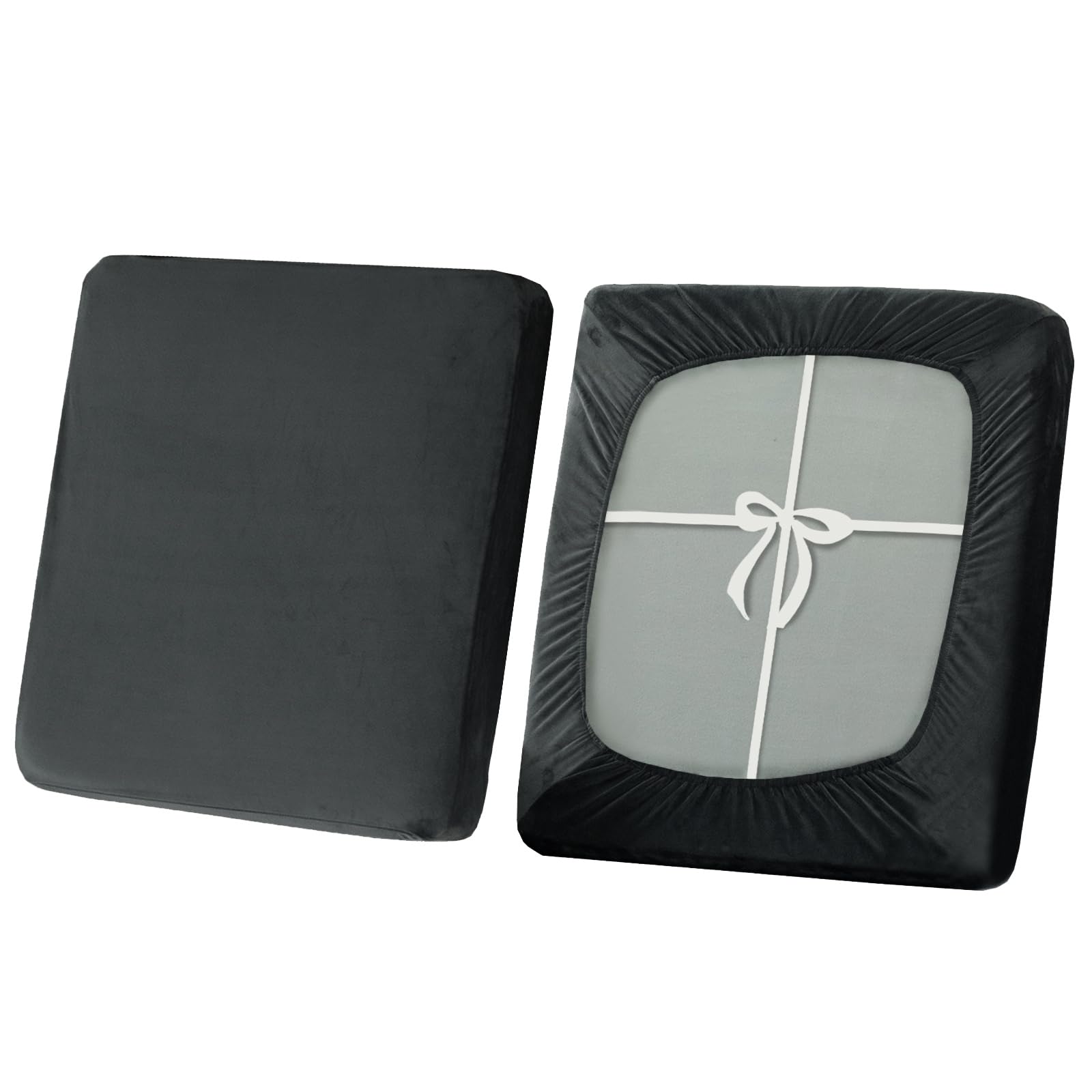 SYLC Stretch Sofa Seat Cushion Covers, Non-slip Sofa Cushion Cover with Ties and Elastic Bands, Velvet Couch Cushion Covers Replacement (Dark gray,Large 3-Seater)