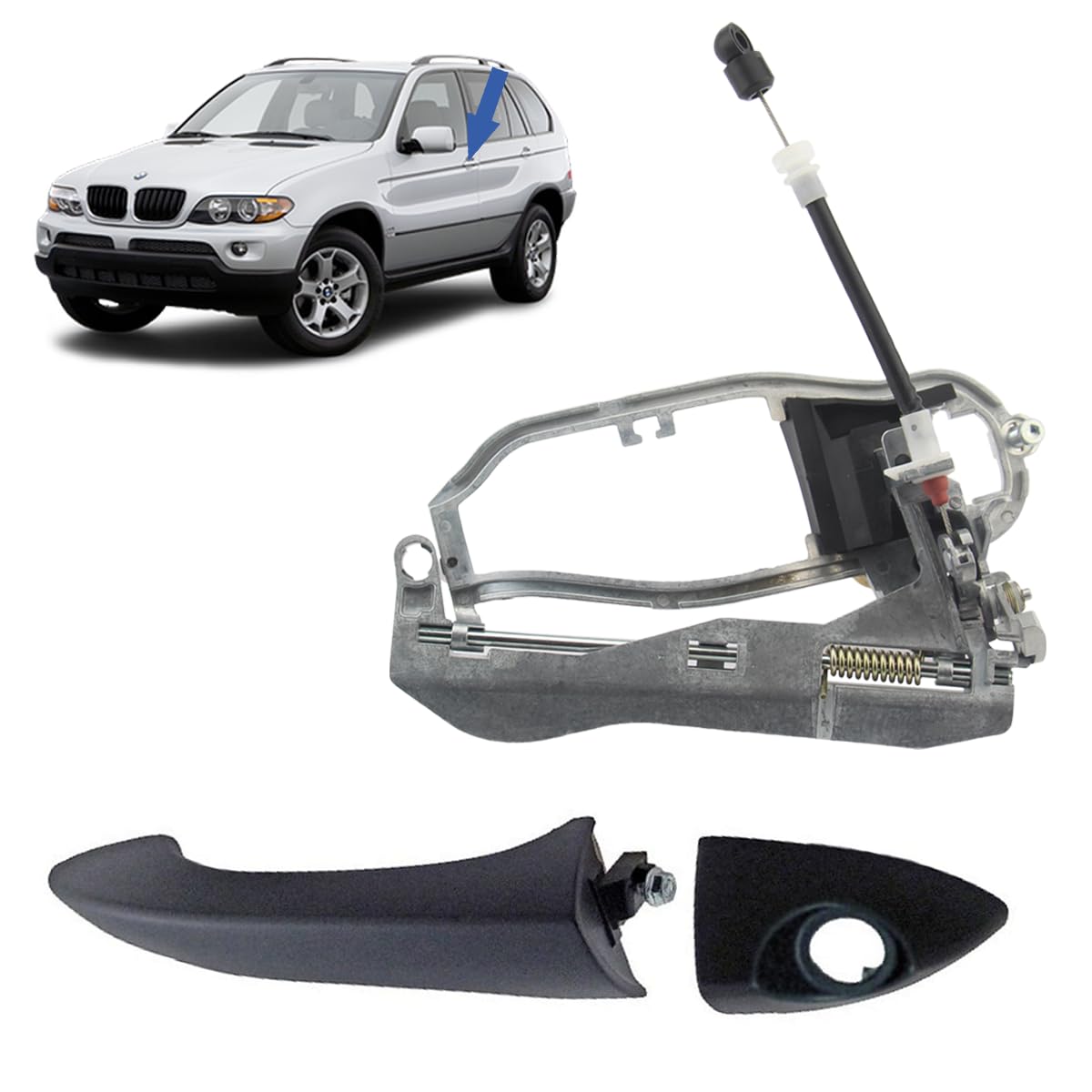 STARKIT PERFORMANCE Mecanismo completo + maneta de puerta compatibles para BMW X5 E53 (1999-2006) manilla exterior | DELANTERO IZQUIERDO (lado conductor) 51218243615 | 8243615 | 51218243617