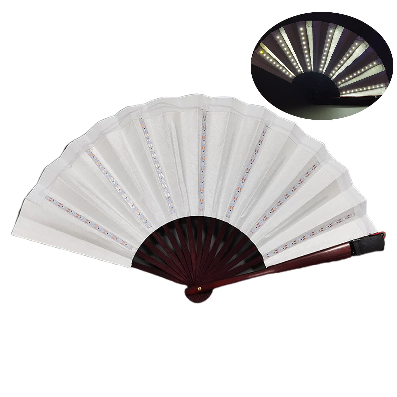 Elnwnnkc LED Folding Hand Fan Chinese Handheld Glowing Fan Dancing Props Decorations for Night Club Party Gifts Hand Folding for Women Paper Foldable