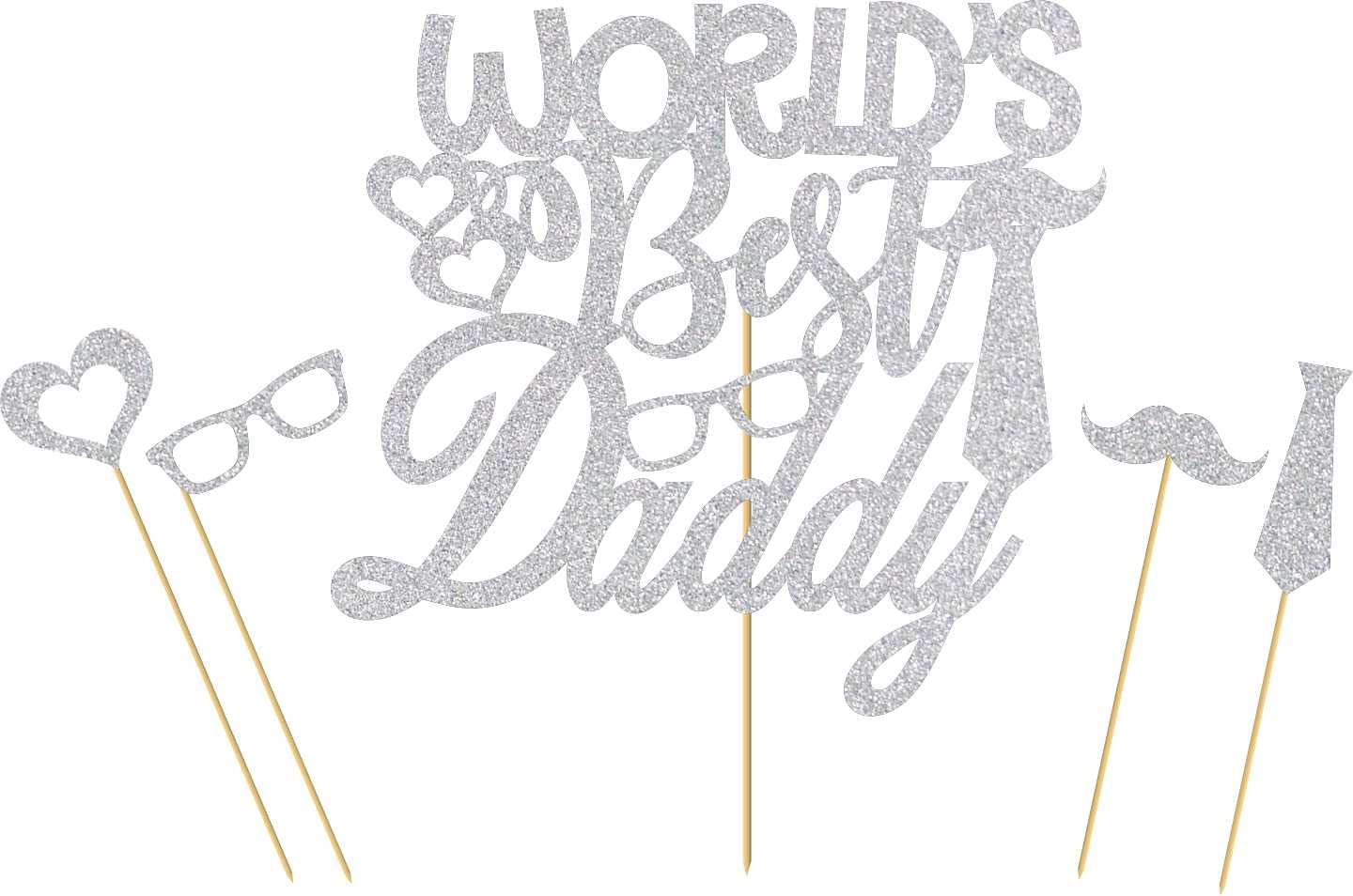 SVM CRAFT® Silver Glitter World's Best Daddy Cake Topper - Happy Birthday for Father Best Dad Ever Love You Dad Cake Topper to Father's Birthday Party Decoration Supplies