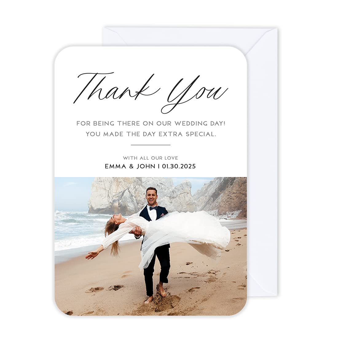 Andaz Press Personalized 5x7-Inch Photo Wedding Thank You Cards with Envelopes, All Our Love Wedding Thank You Card with Message, Custom Photo, Name,
