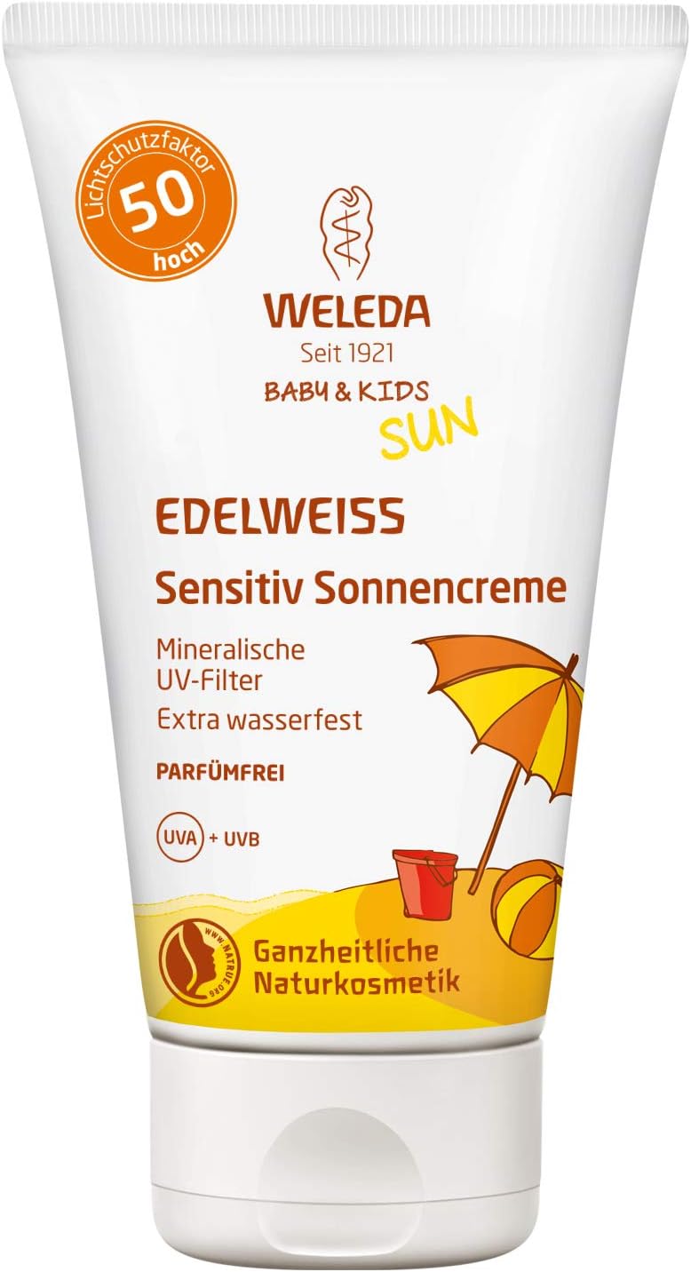 Baby and Kids Edelweiss Sensitiv Sonnencreme LSF 50, wasserfester Naturkosmetik Sonnenschutz für sensible Haut von Kindern und Babys, hoher Lichtschutzfaktor gegen UV Strahlung (1 x 50 ml)