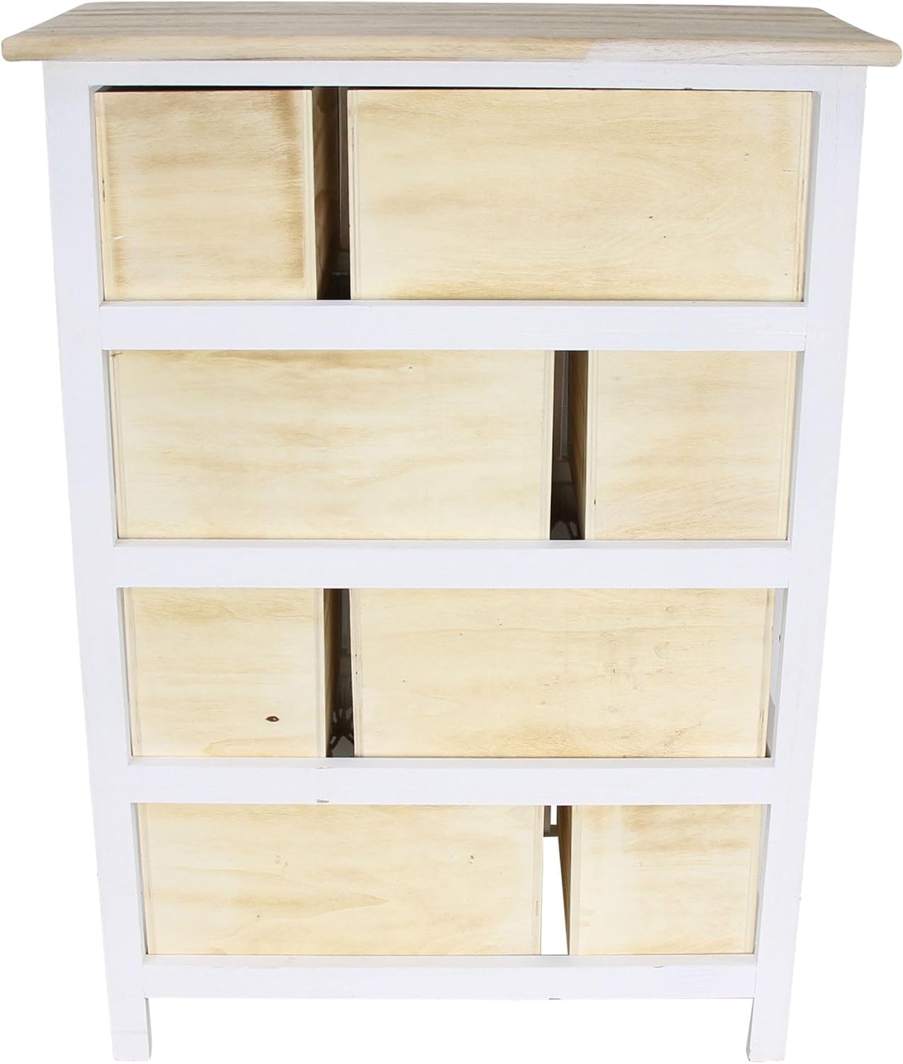 Dekoleidenschaft Kommode Makramee aus Holz & Textil, 56 x 77 cm, 8 Schubladen, Schubladenkommode Boho Chic, Holzkommode, Schubladenschrank, Flurkommode, Nachtkommode, Nacht-Schränkchen, Flurschrank
