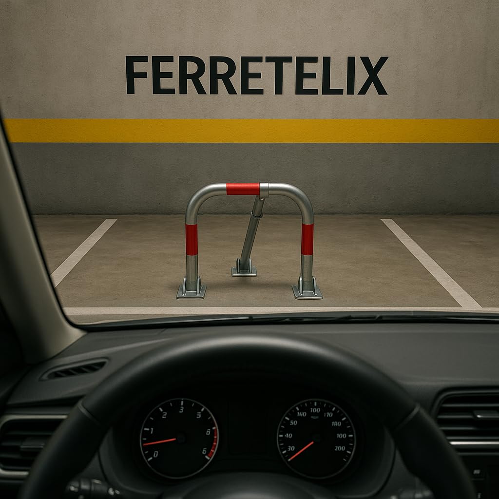 FERRETELIX® Cepo de Parking zincado/Valla Guardaplazas | Bloqueo Manual de Alta Resistencia incluye tornilleria y candado de seguridad
