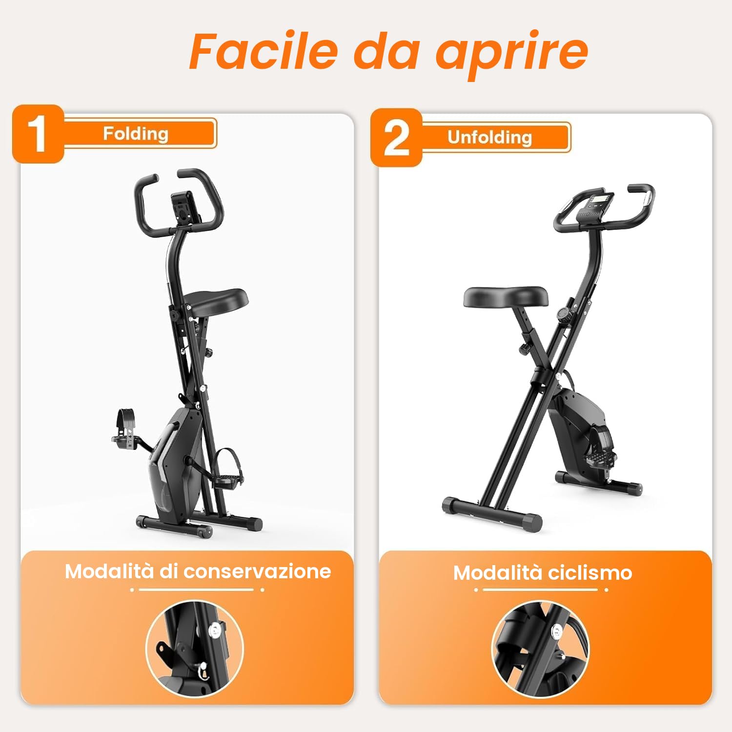 Dskeuzeew Cyclette Pieghevole da Casa, Bicicletta da Interno Silenziosa con Schermo LCD e Delle Pulsazioni, Bici da Fitness Magnetica con 16 Livelli di Resistenza, Capacità Max 150KG