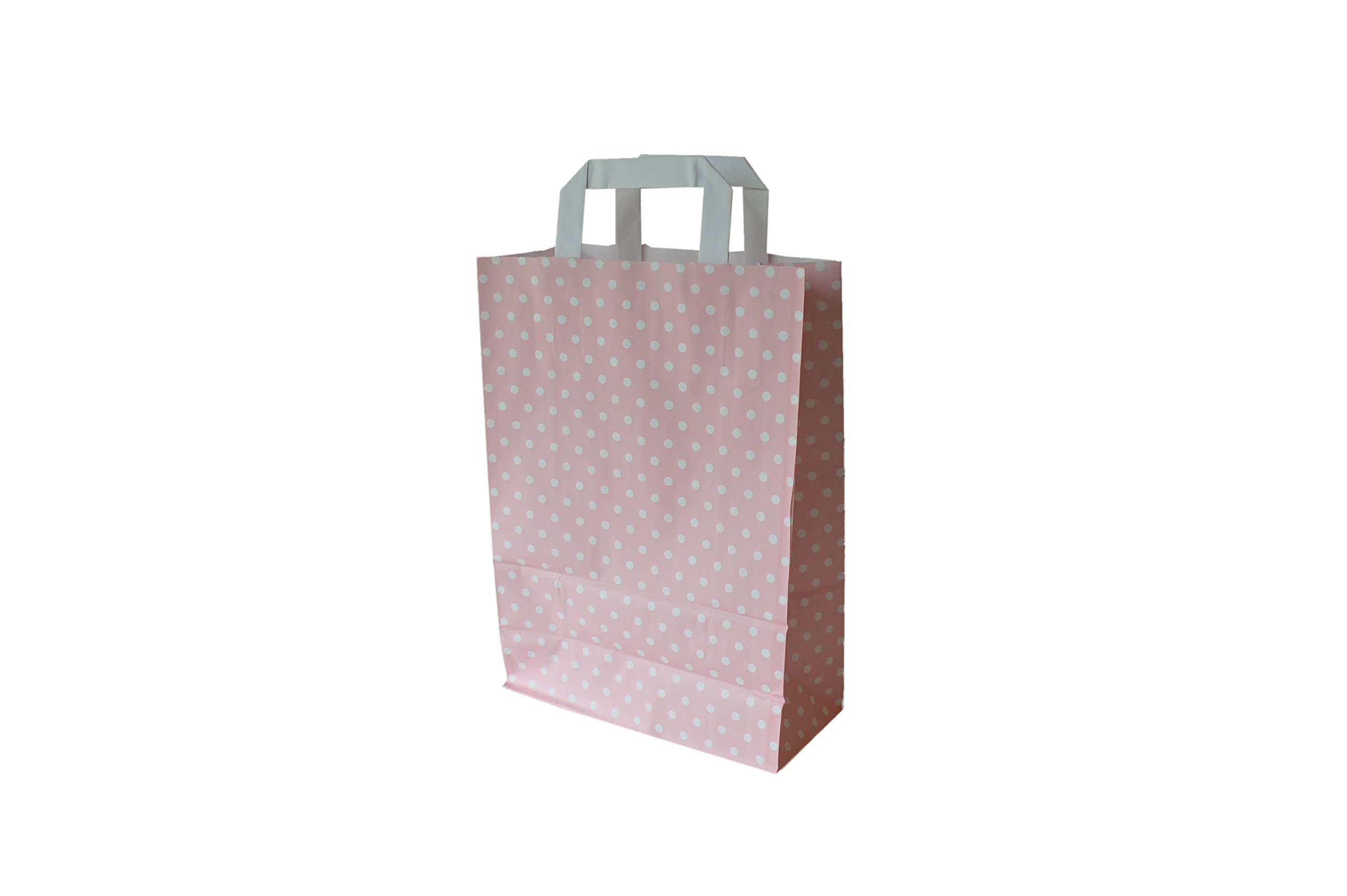 Sacchetti Di Carta Con Manici Piatti – Motivo Pois Rosé, 22x10x31 Cm, 50 Pezzi, 80-90g/m², Per Negozi E Boutique