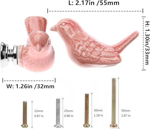 Miniatura 10 de Pomos de cerámica con forma de pájaro para puertas y cajones, pomos para muebles y cocina, tiradores para armarios con tornillos, paquete de 6