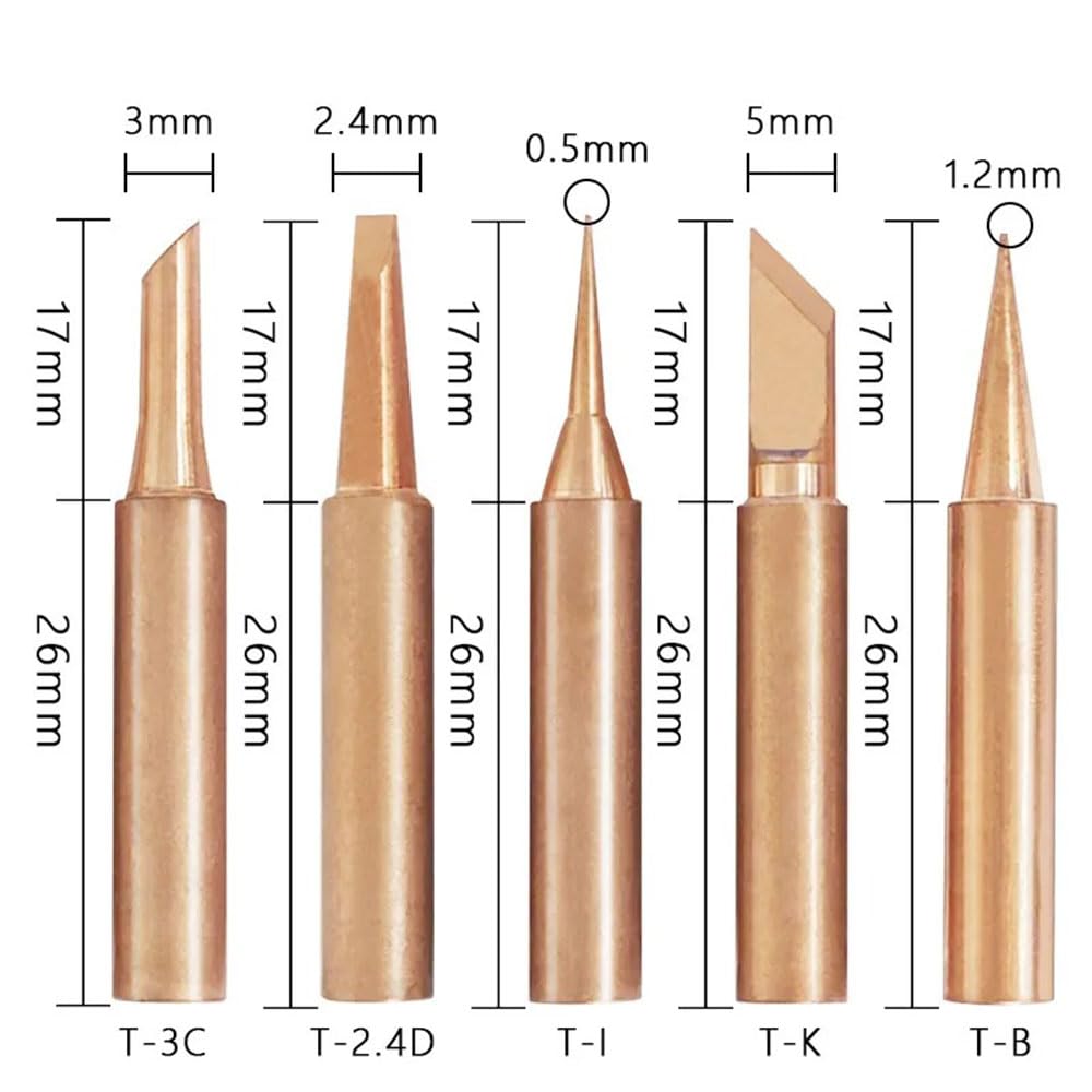amiciTools Pure Copper Soldering Iron Bits, Lead Free Welding Bits for Low Temperature Solder (5Pcs, Mix Bits) - Image 2 thumbnail