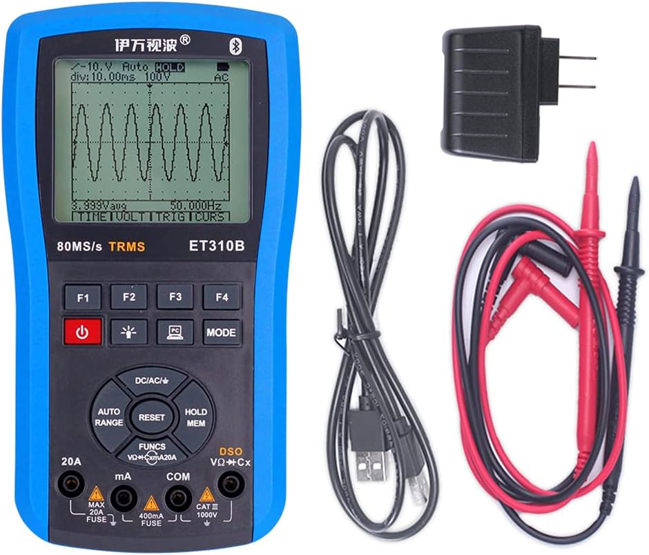 EONE ET310B Computer Oscilloscope Multimeter, PC Connectable, Handheld Digital Oscilloscopes Kit DSO+DMM, 80M Sampling 20MHz Bandwidth, Auto Waveform Capture