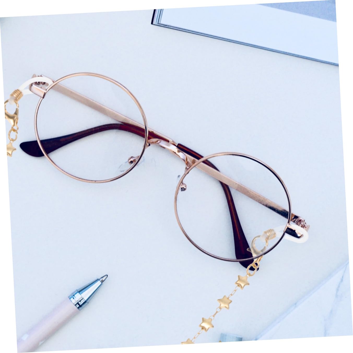 CALLARON Cadena Colgante Espectáculo Estrella Lentes Colgante Dorado Gafas Protectoras Cordón Para Gafas De Sol En Forma De Corazón Cadena De Gafas Abdominales Golden