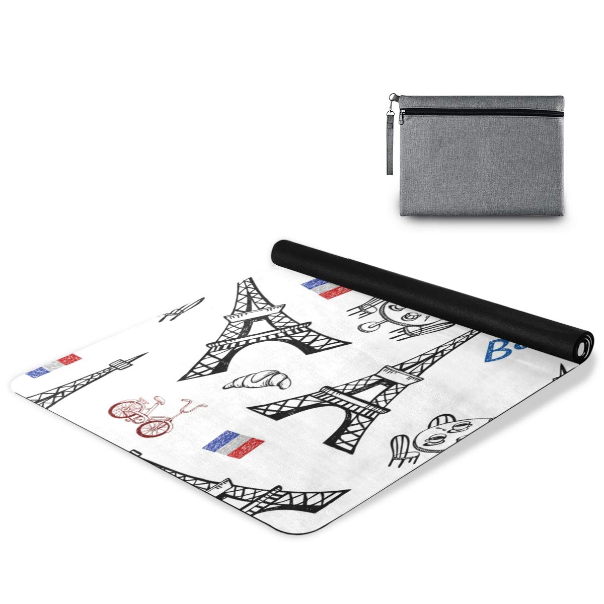 MOYYO Romantic Paris Eiffel Tower Yoga Mat Printed Suede Natural Rubber Thin Hot Yoga Mat Non Slip Sweat Fitness Mat 71x26 Inch Portable Travel Yoga Mat for Yoga Pilates and Floor Exercises