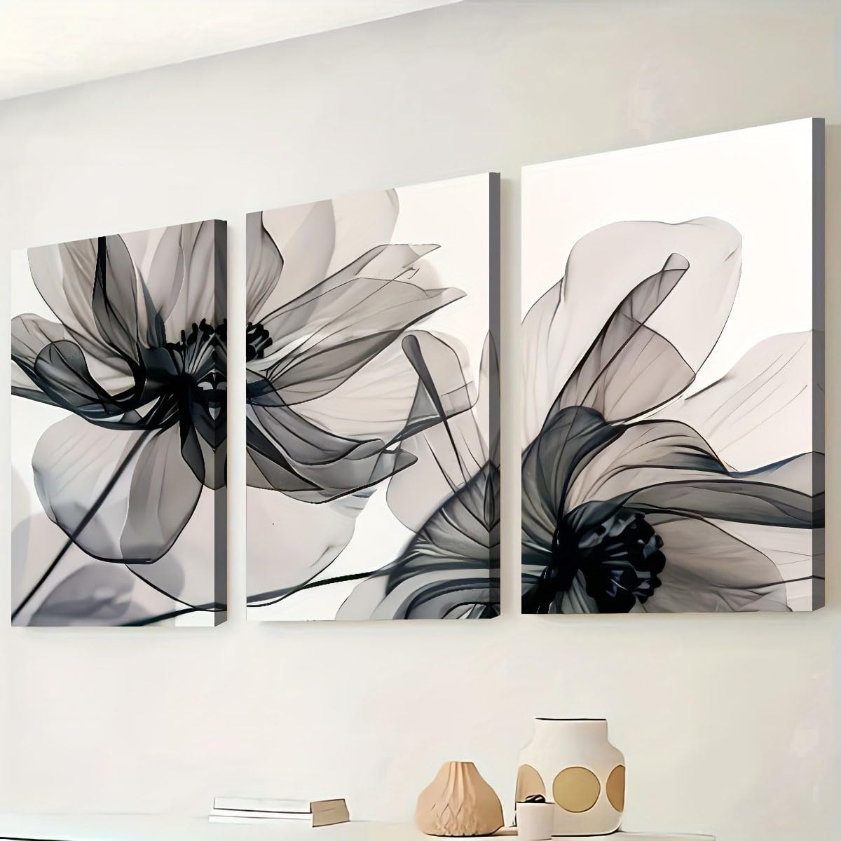 Cuadro de pared de 3 piezas en lienzo, arte abstracto floral moderno y sencillo, decoración para el hogar (70x90cmx3/Sin marco)