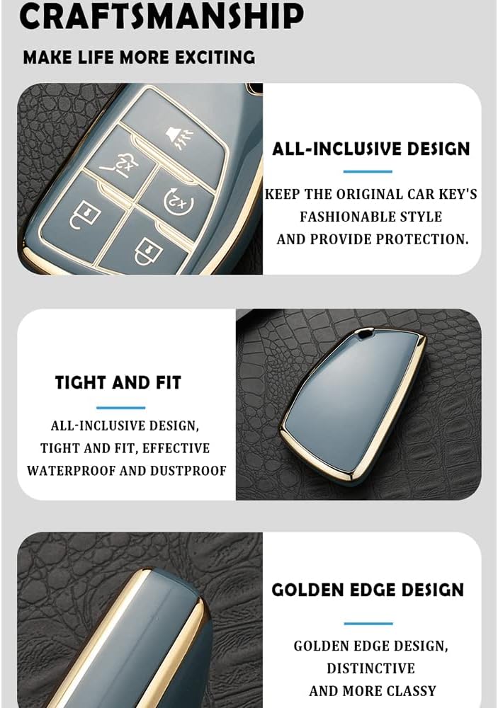 KUNIO Car Key Fob Cover Fit for Chevrolet Suburban Tahoe GMC Yukon Buick Envision Key Protective Cover Keychain Key Holder
