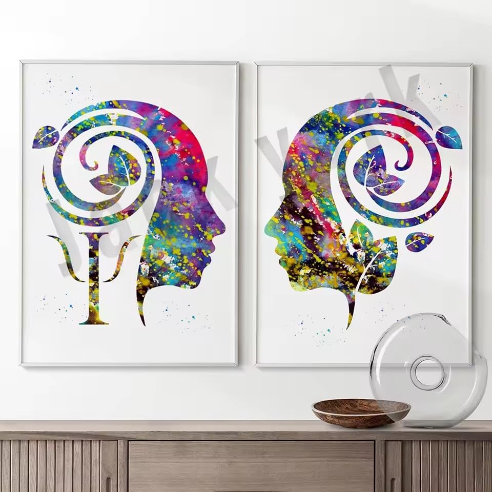 Affiche florale minimaliste et symboles psychologiques pour salon en lot de 2 cadres 30x45 cm