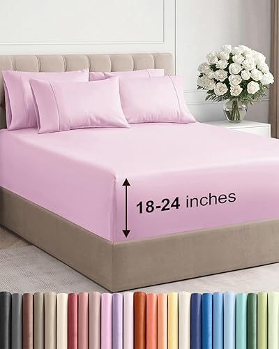 Juego de sábanas de tamaño California king, transpirables, refrescantes, con esquinas extraprofundas de 18-24 pulgadas, de ajuste fácil,