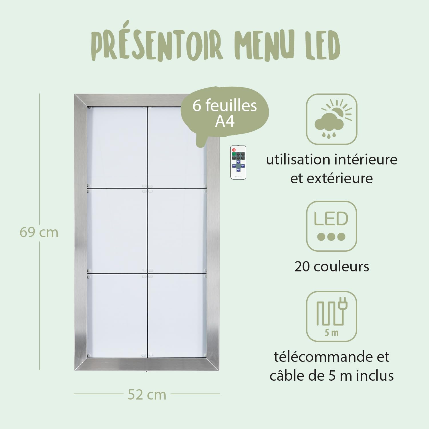SECURIT - Outdoor Menu Holder with LED Light "Stainless Steel" - A4 | 6 Pages – Wall or Pole Mounting – Stainless Steel – for Restaurant, Cafe, Bar – Stainless Steel