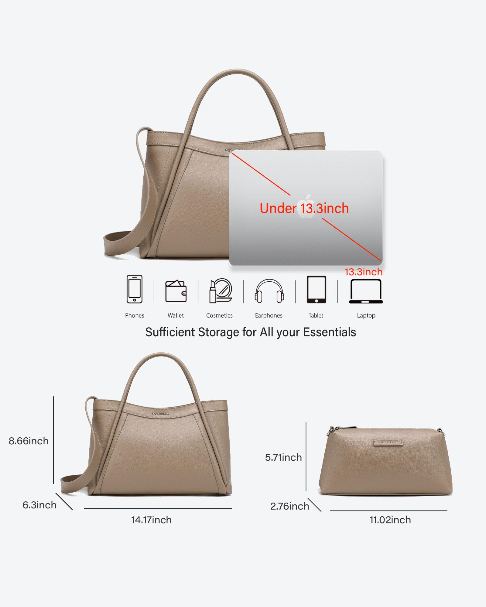 NEWBELLA Tote Bag for Women with Zipper, Large Vegan Leather Hobo Bag with Shoulder Strap and Purse, Epsom Pattern Handbags & Crossbody Bags