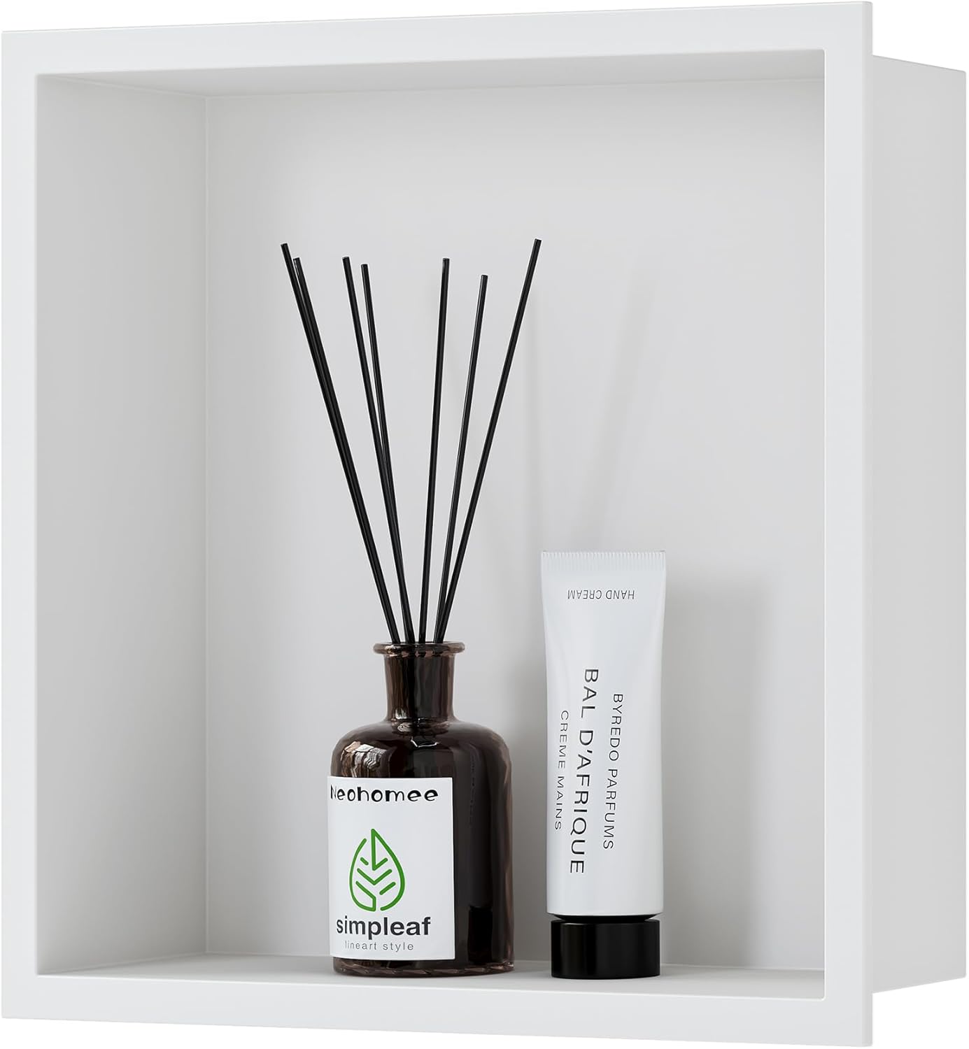 Neodrain White Shower Niche, Insert Storage Shower Shelf (Outside Size 13.1”X13.1“)(Inner Size 12" X 12"), Stainless Steel Wall Shelf No Tiled Recessed Niche Shower for Storage White 12X12In