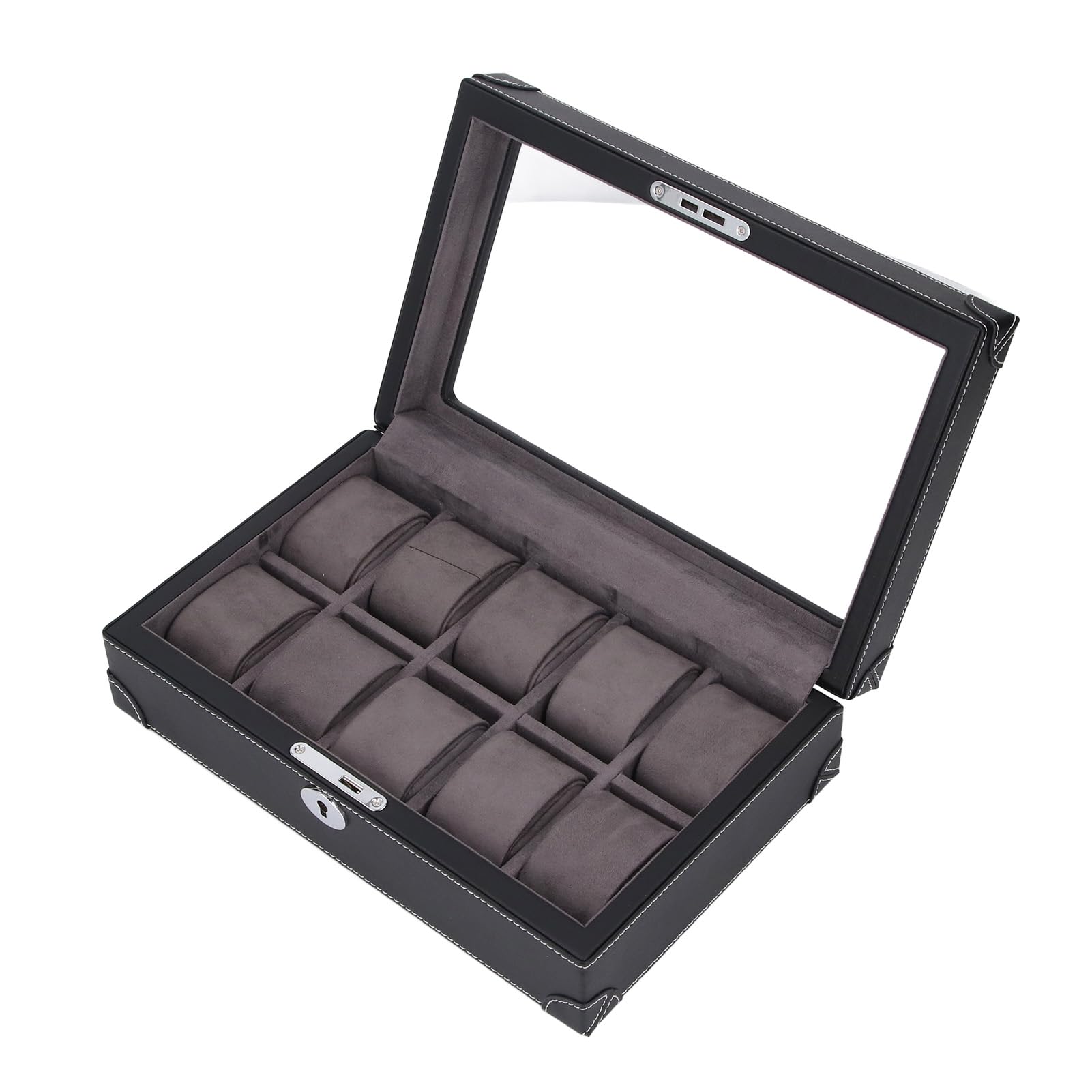 Cocoarm Organizer Porta Orologi, Scatola per Orologi in Pelle Super Fibra con 10 Slot e Finestra in Vetro, Vetrina per Foderata in Velluto per Collezionisti di Uomini d'affari di Viaggi di (BLACK)