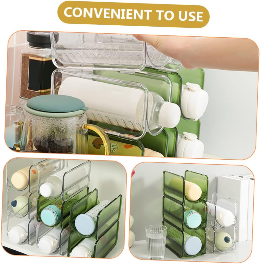 Zerodeko 8pcs Stackable Water Bottle Organizer Multi Transparent Cup Rack for Kitchen Fridge Pantry for Efficient Storage and Easy Access