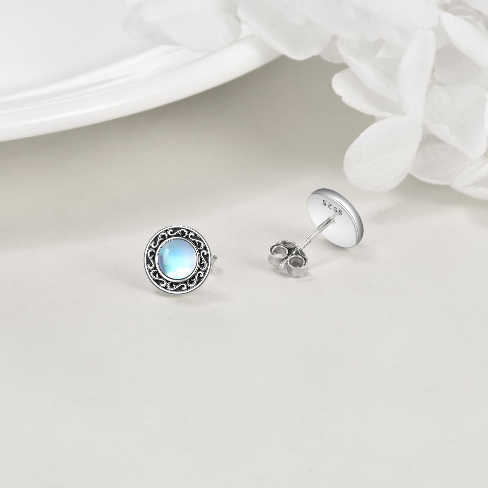 YFN Pendientes de piedra lunar para mujer, plata de ley 925 hipoalergenicos, pendientes de piedra lunar, regalo de Año Nuevo para niñas, Piedra de luna