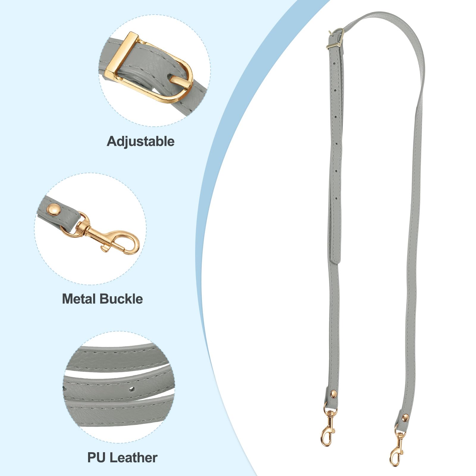 PATIKIL Leather Purse Strap Replacement 47 Inch, PU Adjustable Shoulder Crossbody Replacement Strap with Gold Hardware, Grey - Image 3
