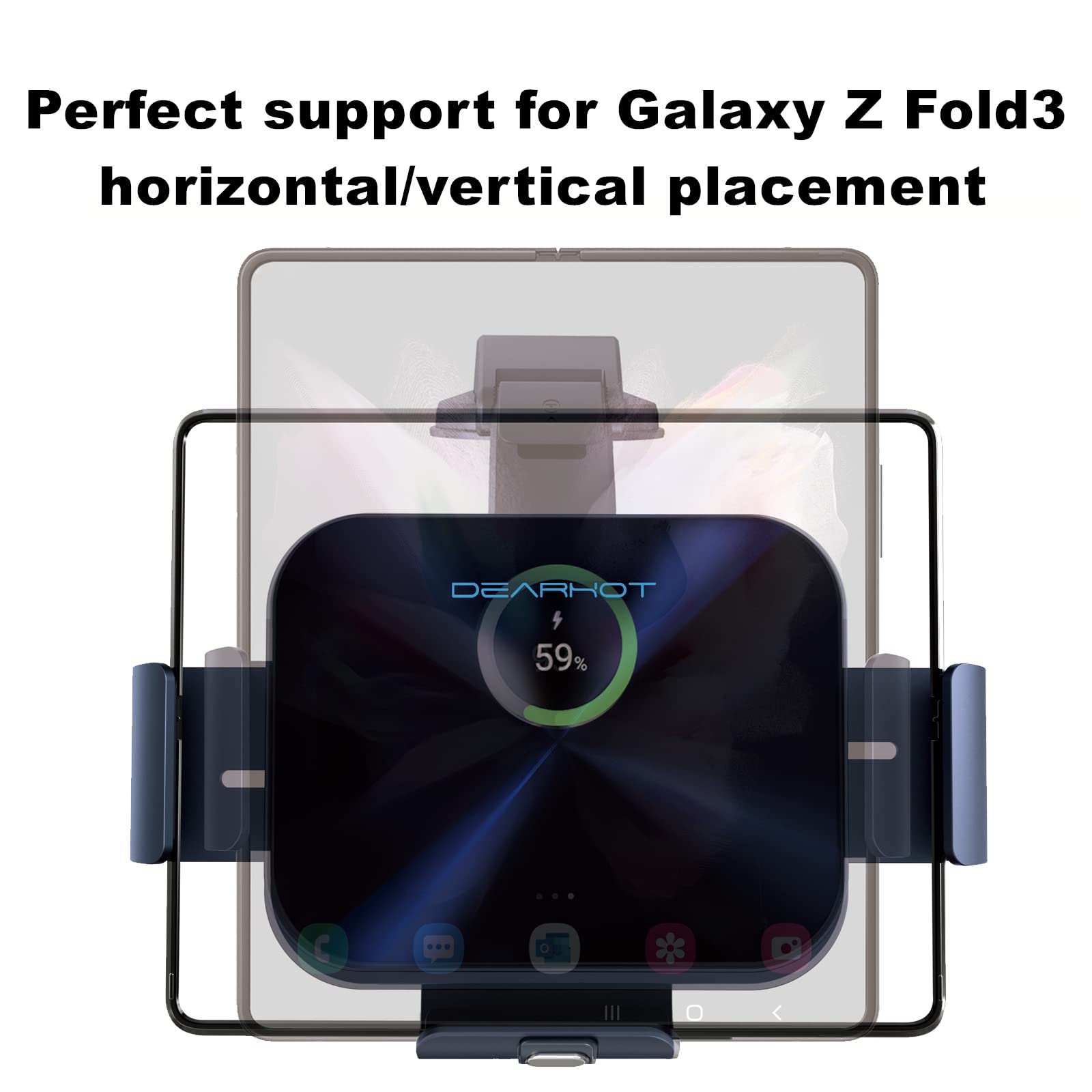 DearHot 15W Dual Coil Qi Wireless Car Charger Mirror Mount Holder Compatible for Samsung Galaxy Z Fold4 Fold3 Z Fold2 Fold S22 Ultra Note20 iPhone 14 Pro Max Pixel 6 Pro Auto Clamp Fast Car Charger